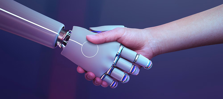 ai and human shaking hands